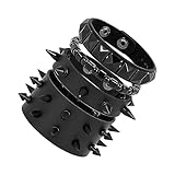 Manfnee Punk Lederarmband Spike Rock Nietenarmband von Männer Frauen Gothic Armbänder Schwarze Einstellbar