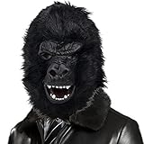 CreepyParty Schwarze Gorilla Maske Schimpanse Wildtier Latex Vollkopf Realistische Masken Faschingskostüm für Halloween Party Karneval Umzug