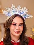 IYOU Leuchtende Schneeflocken Stirnband Blau Blätter Eiszapfen Haarreif Blinkende Festival Kostüm Weihnachten Haarschmuck für Frauen