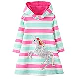 Baogaier Kleid Mädchen Pailletten Einhorn Kapuzenpullover Baumwolle Langarm Pulloverkleid Kapuze Pullover Kleider Hoodie Sweatshirt Hoodiekleider Kapuzenkleid Top Frühling Herbst Winter 6-7 Jahre