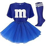 FONYFA Buchstabe M, Halloween-Kostüm, Tutu-Röcke, Frauen-Teamgruppen-T-Shirt, Süßigkeitenkostüm für Halloween, Weihnachten, Blau, S