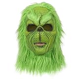 Grinch Maske Weihnachten Grinch Latex Maske Gruselige Monster Kopfmaske mit grünem Pelzfe Cosplay Kostüm Requisiten für Erwachsene (Frauen B)