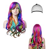 Perücke Bunt Lang,Bunte Perrücke Frauen,Regenbogen Perücke,Bunte Perücke Cosplay,Perücken für Damen Fasching,Cosplay Perücke Kostüme Frauen & Party Perücke Lang