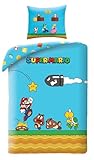 Bettwäsche Super Mario Blau, Bettbezug 140 x 200 cm + Kissenbezug, 100 % Polyester