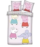 BrandMac ApS Bettwäsche Peppa Wutz, 100% Baumwolle, Bettbezug, Rosa, liniert, 100 x 135 cm + Kissenbezug 40 x 60 cm