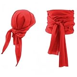 Proumhang Piraten Accessoires Set,Piraten Stirnband Taillengürtel,Piratenkapitän Mittelalterliche Große Schärpe,Wüste Prinz Schärpe,Piraten Kopftuch Bandanas für Halloween Kinder Frauen Männer Rot
