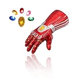 SINSEN LED-Leucht-Handschuhe mit Unendlichkeitssymbol und abnehmbaren Magneten, Unendlichkeitssteinen, Batterien, rot, Kids Size