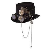 COSDREAMER Unisex Steampunk Zylinderhut Halloween Kostüm Hut mit Brille schwar (Schwarz 2, 60cm)