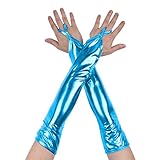 iEFiEL Damen Metallic Fingerlose Handschuhe Silberne Handschuhe Glänzend Armstulpen Fasching Kostüm Zubehör Gothic Punk Tanz Party Clubwear A Hell Blau One Size