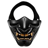 (Black) - Aoutacc Airsoft Half Face Masks, Evil Demon Monster Kabuki Samurai Hannya Oni Half Face Protective Masks Masquerade Ball, Party, Halloween, Cs War Game