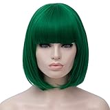 Mildiso Kurze Bob Grün Haar Perücken Gerade mit Flach Pony Synthetische Bunte Cosplay Tägliche Party Perücke für Frauen Natürliche Wie Echthaar 12 Zoll 002C