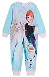 Disney Frozen 2 Einteiler für Mädchen, Fleece, All-in-One, Kinder-Fleece-Schlafanzug Elsa Anna mit Reißverschluss, blau, 7-8 Years