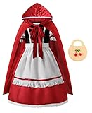 ReliBeauty Rot Kostüm Kinder Roter Umhang und Handtasche Faschingskostüme Kinder Cosplay,140