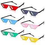 QINREN 6 Paare Pixel Sonnenbrille, MLG Brille Thug Life Mehrfarbige Kunststoff SonnenbrillenGeeignet für Partyurlaub Dekoration Brille(Sechs Farben), Rosa, Gelb, Rot, Blau, schwarz, gr