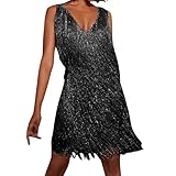 tanzkleid damen pailletten, Tina Turner Fransen Kleid XXL Baumwolle Disco Outfit 70s Damen-Kostüm 20er Jahre Charleston Minikleid Sexy Ärmellos Quaste Bodycon Tanzkleid Latin Kleider Club Outfits