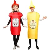Unisex Erwachsene Cosplay Ketchup Und Senf Kostüm Halloween Liebhaber Kostüm Lustige Essen Tunika Für Paare Maskottchen Outfit