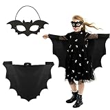 DKINY 2tlg Fledermaus Kostüm Kinder Fledermausflügel Umhang mit Maske Schwarz Fledermauskostüm für Junge Mädchen Vampir Fledermaus Kinderkostüm für Halloween Karneval Fasching Cosplay Mottoparty