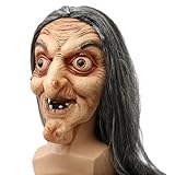 Glaxcidy Halloween Gruselige Hexenmaske, Gruselige Alte Frau Hexe Maske mit Lange Haaren, Horror Realistische Hexen Maske für Halloween Karneval Party Kostüm Cosplay Kostüm Dekorationen