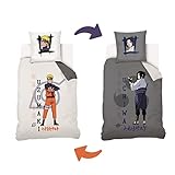 Naruto - Housse De Couette Réversible Naruto & Sasuke 140x200 cm + 1 Taie d'oreiller 63x63 cm - Ecru/Gris