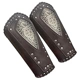 HiiFeuer Viking Geprägter Drache Kunstleder Armschützer, Mittelalterliche Vintage Söldner Arm Armschienen, Retro Ritter Fehdehandschuhe (Dunkelbraun A)