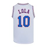 Herren Basketball Trikots #10 Lola Space Movie Jersey Shirts Weiß/Schwarz, Weiß, Mittel