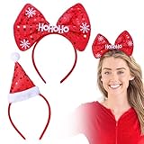 GEEHUA 2 Stück Haarreif Weihnachten, Weihnachtshaarreifen Erwachsene Weihnachtsfeier Weihnachts Haarreif Weihnachts Stirnbänder Weihnachtsmannmütze Rote Schleife Haarreif Für Weihnachtsparty
