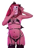 MOEFLAVOR Hell Rider Succubus Cosplay Dessous | Sexy Kawaii Anime Bikini mit Teufelsflügeln & Schwanz | Reg & Plus Size (Schwarz, XS/S)