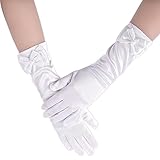 Yolev Mädchen Hochzeit Handschuhe für Blumenmädchen Weiße Satin Kleider Handschuhe Lange Formelle Schleife Handschuhe für Erstkommunion Geburtstag Festzug Urlaub Maskerade