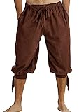 Runcati Kurze Hosen Herren Pluderhose mit Schnürung Wikinger Sommerhose Pirat Mittelalter Kostüm Freizeit Strand Shorts, Braun, M