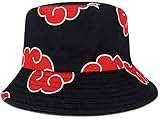 Roffatide Anime Fischerhüte für Naruto Akatsuki Red Cloud All Over Print Angelhut Reversible Double Side Wear Bucket Hut Schwarz