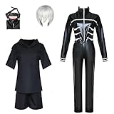 CSOCKS Tokyo Ghoul Cosplay Kostüm Ken Kaneki Jumpsuit Kleid Schwarze Kampfuniform mit Maske und Perücke Männer Frauen