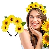 BOFUNX Haarreif mit Sonnenblumen Blumen Haarband Stirnband Kopfbedeckung für Fasching Karneval Party Kostüm Zubehör