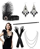 Alintor 20er Jahre Accessoires, 20er Jahre Kostüm Damen Set, Charleston Flapper Kleid 20er Jahre, Gatsby Accessoires Damen, Perfekte für Federboa Schwarz, Karneval, Fasching, Peaky Blinders Kostüm