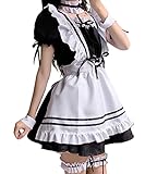 Aurueda Anime French Maid Dress Niedliche Maid Cosplay Kleid für Halloween Maid Kostüm Outfit Set Schwarz, Größe S