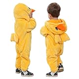 Doladola Baby Strampler mit Kapuze Unisex baby onesie Cartoon Tier Overall Schlafanzüge (18-24 Monate, Gelbe Ente)