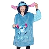 Disney Stitch Hoodie-Decke Kinder, Kapuzenpullover Mädchen mit Sherpa-Kapuze, 3D-Ohren, Kängurutasche - Mädchen Geschenke (Blau Stitch)