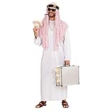 Amakando Arabisches Kostüm Öl-Scheich mit Tunika & Turban/Weiß-Rot XL (54) / Orientalisches Prinzenkostüm Kalif/Bestens geeignet zu Fasching & Karneval