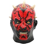 Darth Maul Cosplay-Masken, Darth Maul Gesichtsbedeckung, gruselige Halloween-Kopfbedeckung, Latex, volle Kopfbedeckung, Halloween-Kostüm-Requisiten, Partyzubehör, Rot, Schwarz, 24 x 14 x 4 cm