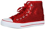 Brandsseller Damen Sneaker Pailletten Halbhoch/Damenschnürer/Damenboots - (41 EU, Rot)