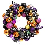 Valery Madelyn Halloween Deko, Halloween Kranz Ø 30cm, Freche Leckerbissen und bruchsichere Halloween-Kugeln-Ornamente mit Led Licht für Haustür, Wanddekoration, Party