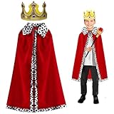 AHEJIOO Prinz Umhang Kinder, Umhang könig Mit Krone König, Kostüm Kinder Jungen, König Kostüm Kinder Für Prinzenparty, Karneval, Cosplay, Halloween, Kindertag, 90cm Für Kinder Von 90–135cm