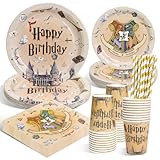 DANXIAN Wizard Geburtstags Deko, Magischer Wizard Partygeschirr Set, Wizard Pappteller Kindergeburtstag, Happy Birthday Deko Partyzubehör Pappteller für Geburtstagsdeko Junge Mädchen Partys 20 Gäste