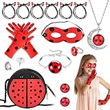 Tigvio 14 Stück Ladybird Kostüm Set, Ladybird Maske Handschuhe Tasche Ladybird Schmuck Set Ladybird Kostüm Kinder, Marienkäfer Kostüm Ladybird Kostüm Mädchen Cosplay Fasching Ladybird Spielzeug