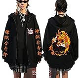 Ubeisy Herren Anime Anime Hoodie mit Nezuko Tanjiro Giyuu Aufdruck Kimetsu no Yaiba Zip-up Jacke,005B,M1