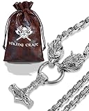 VIKING CRAFT Thors Hammer Halskette Herren Edelstahl - 60cm Wikinger Schmuck Kette Herren - Mjolnir Kette, Wikinger Deko, Thor Hammer Wikinger Kette, Wikinger Geschenke für Männer Schmuck, LARP