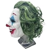 OUMDON Clown Maske mit Perücke, Realistische Latex jo-ker Maske für Erwachsene, Vollkopfmaske Horror Cosplay, perfekt für Karneval Party Maskerade Zubehör