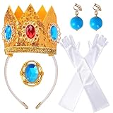 Goenb Prinzessin Peach Kostüm Zubehör, 4 Stück Set Von Prinzessin Peach Krone Ohrringe Handschuhe Brosche Dress up Für Frauen Für Karneval Halloween Cosplay Dress up Birthday Party