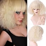 Kurze Corn Curly gewellte blonde Perücken für Frauen Halloween Cosplay Party Perücke mit Pony(EINWEG)