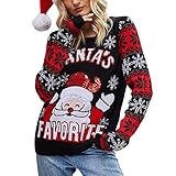 IFFEI Womens Ugly Christmas Sweater Novelty Print Crew Neck Sweater Snowman Black L