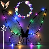 Feenflügel Leuchtend Erwachsene,LED Haarreif and Sterne Feenstäbe,Elfenflügel Damen,Led Flügel Kinder,Feenflügel Erwachsene,Schmetterlingsflügel Kinder,Flügel Kostüm für Fasching oder Feen-Mottopartys